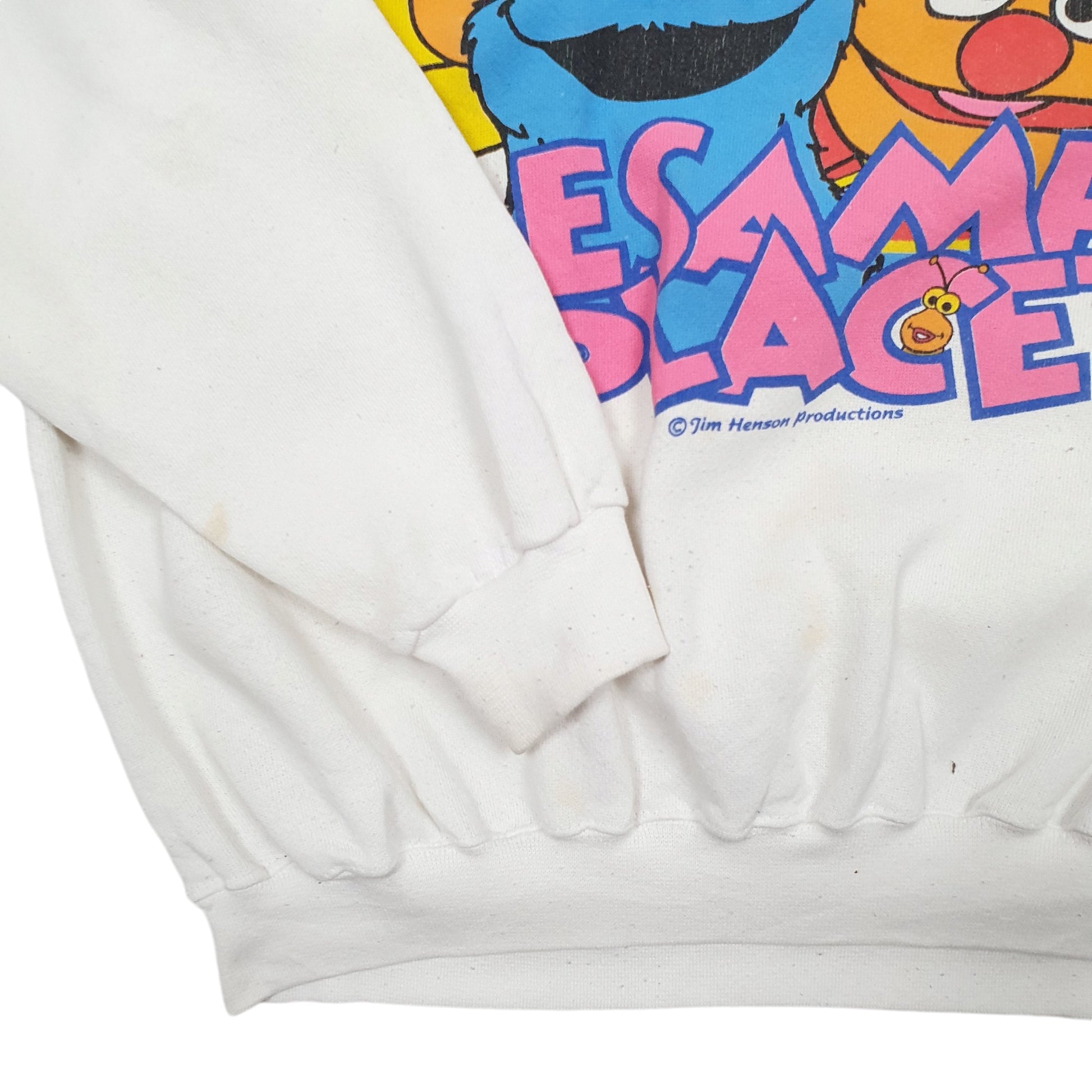 Mens White Tultex Sesame Street Jim Henson Vintage 1990s Crewneck Jumper