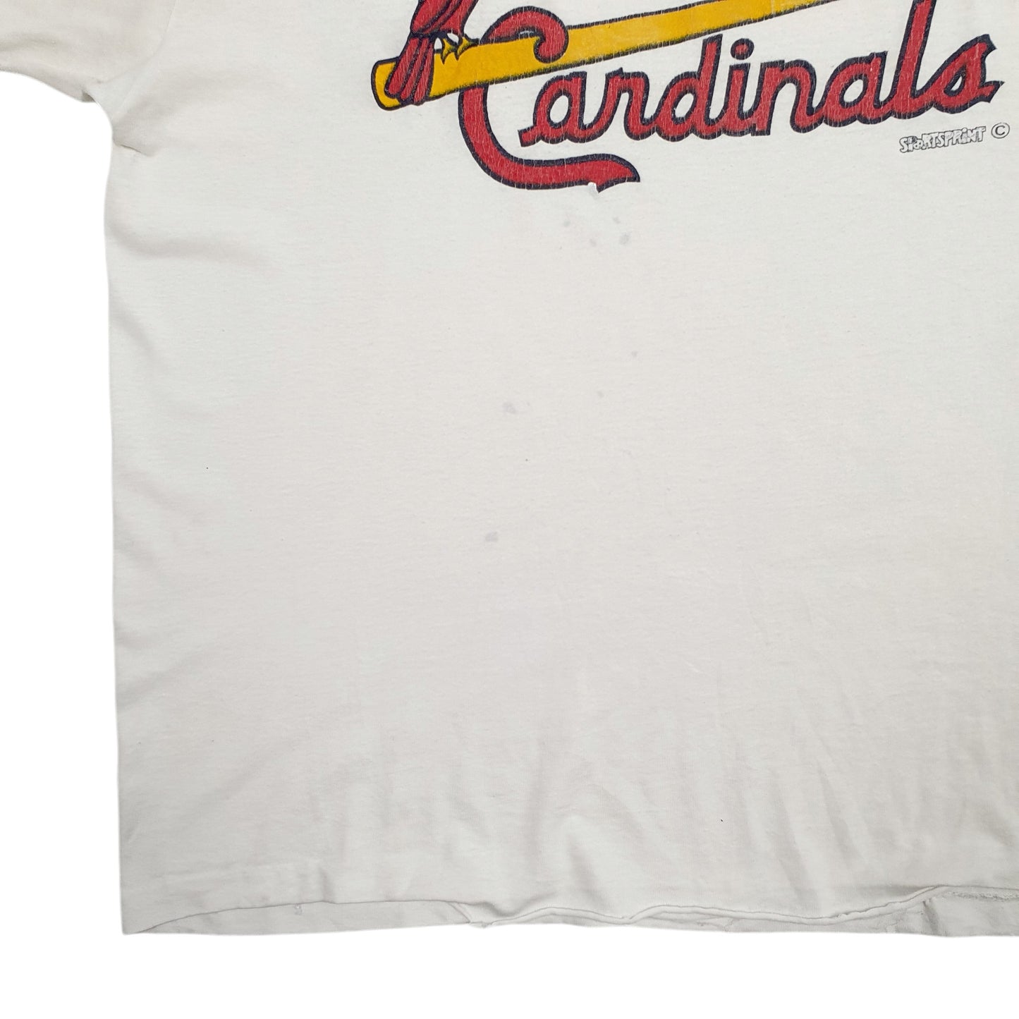 Womens White Sportsprint Single Stitch Vintage 90s Made In USA Cardinals Baseball Short Sleeve T Shirt
