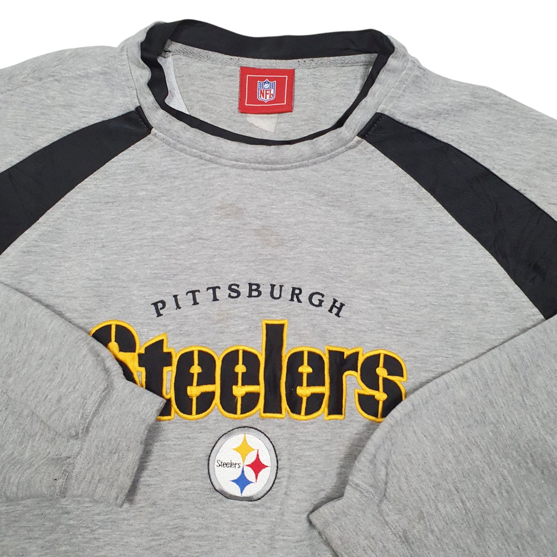 Mens Grey NFL Pittsburgh Steelers Football USA Spellout Crewneck Jumper