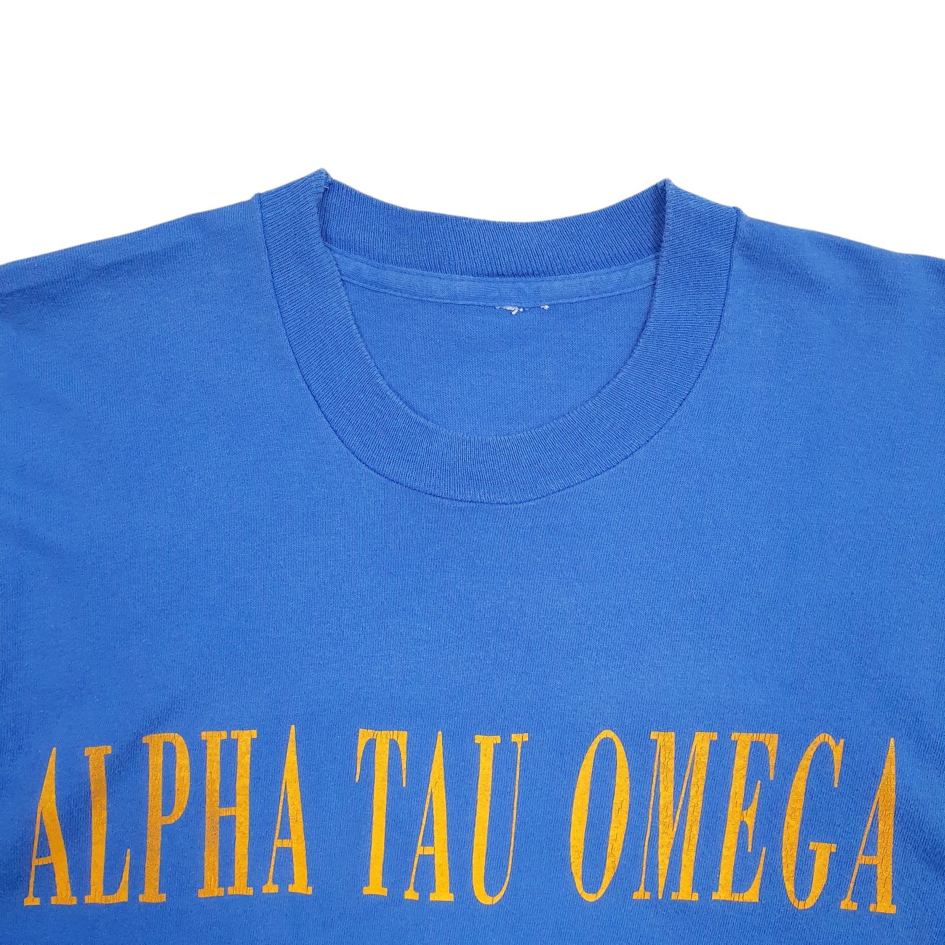 Mens Blue Unbranded Single Stitch Vintage 90s Alpha Tau Omega Short Sleeve T Shirt