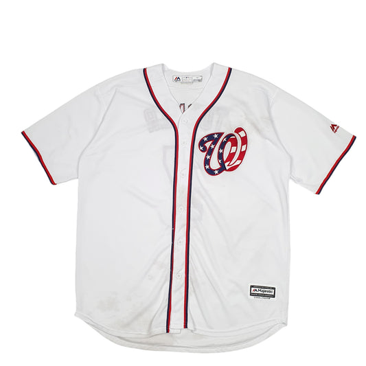 Mens White Majestic MLB Baseball Washington Nationals Short Sleeve T Shirt