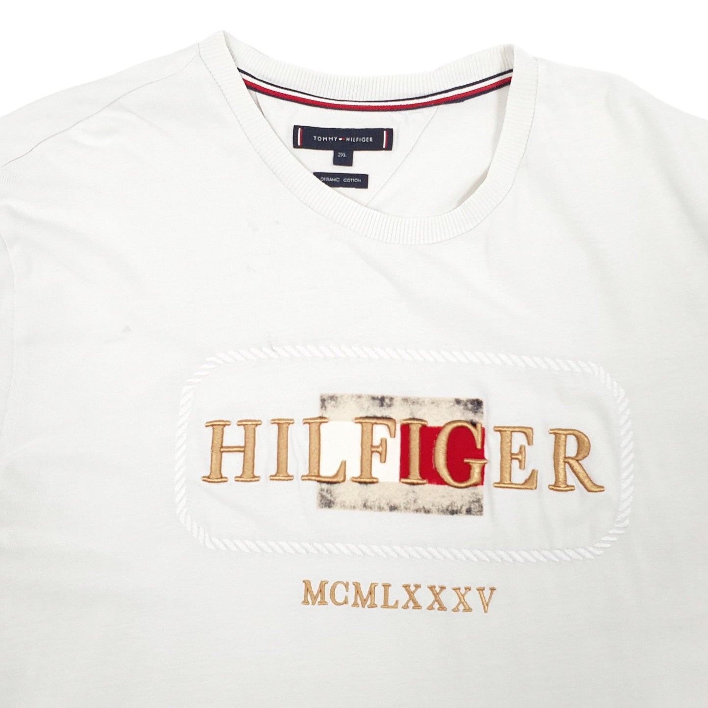 Mens White Tommy Hilfiger Embroidered Spellout Short Sleeve T Shirt