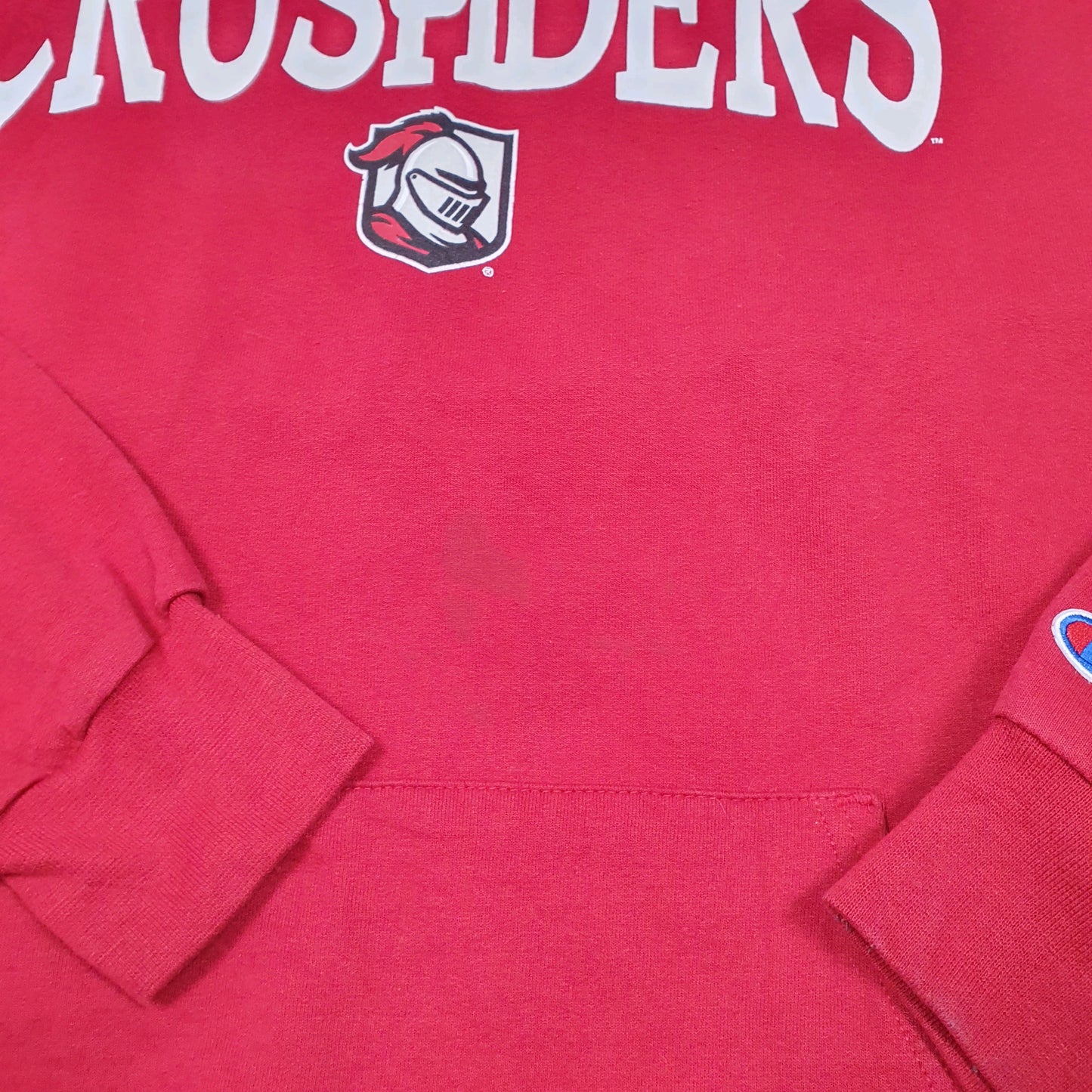 Mens Red Champion Belmont Abbey Crusaders USA Football Spellout Hoodie Jumper