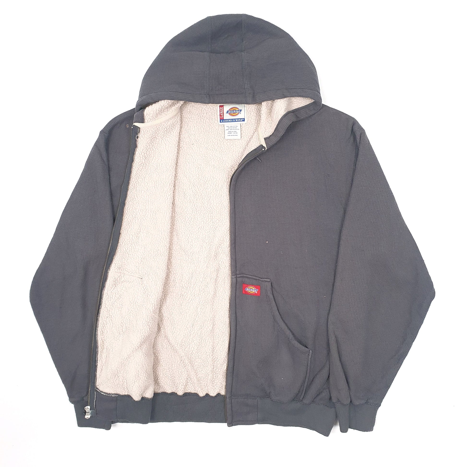 Mens Grey Dickies Hoodie Sherpa Lined Full Zip Jumper