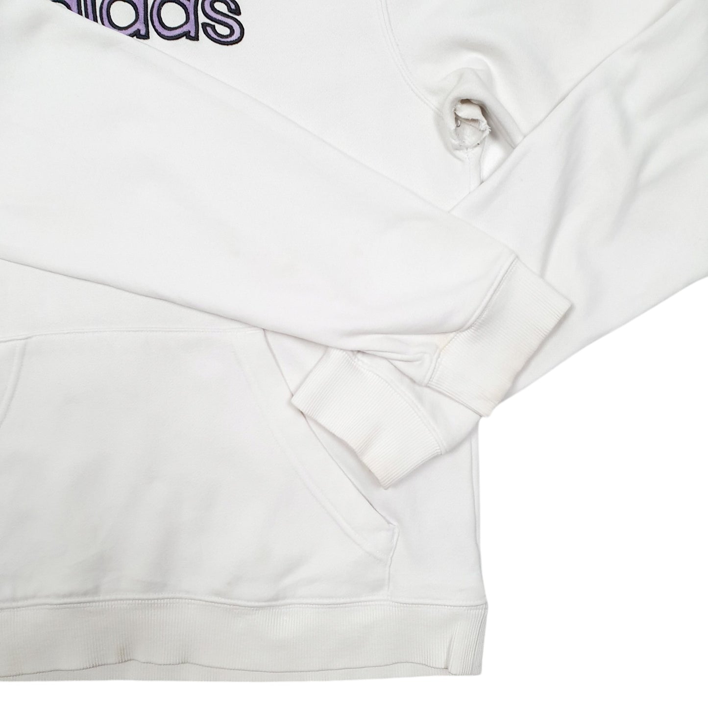 Womens White Adidas Spellout Hoodie Jumper