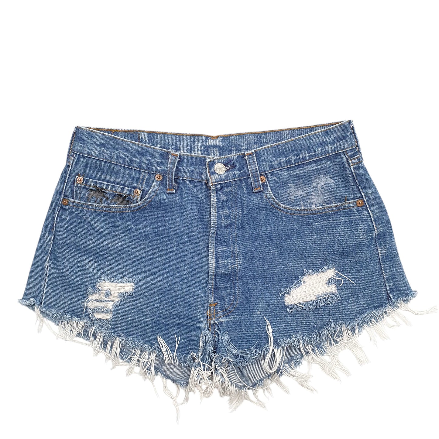 Womens Blue Levis Reworked Distressed Denim Shorts