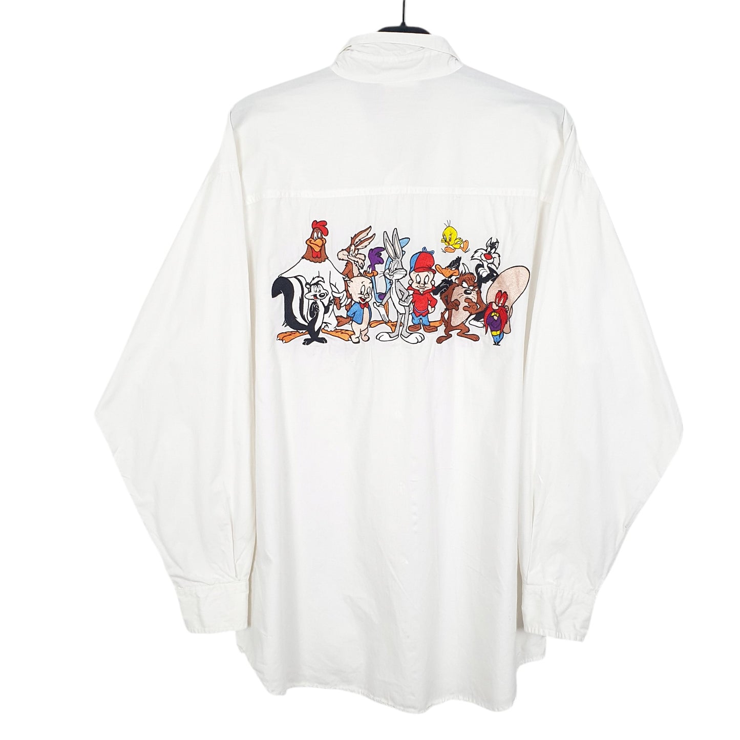 Mens White Looney Tunes Bugs Bunny Porky Pig Taz Silvester Vintage Long Sleeve Shirt