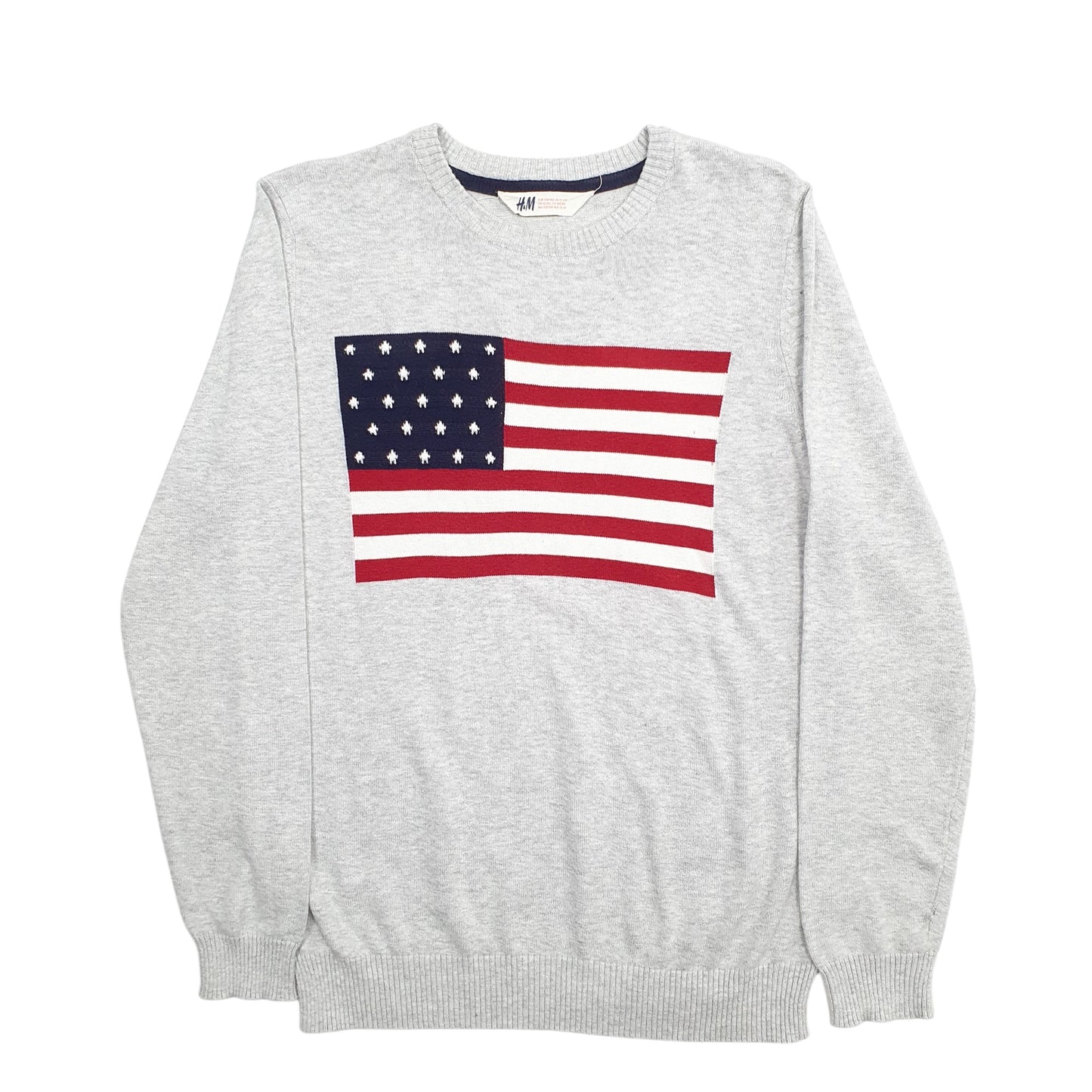 Mens Grey H&M American Flag Crewneck Jumper
