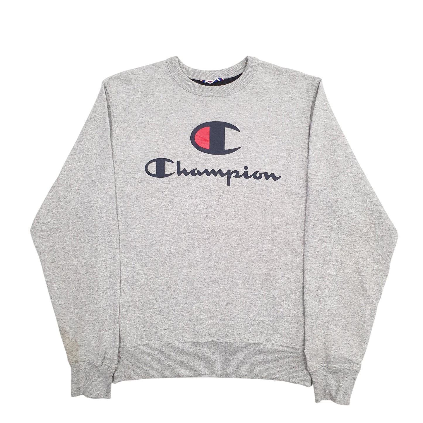 Mens Grey Champion Spellout Crewneck Jumper