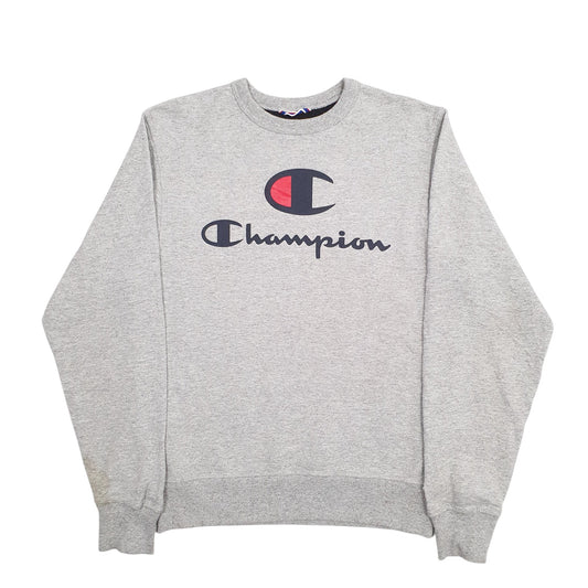 Mens Grey Champion Spellout Crewneck Jumper