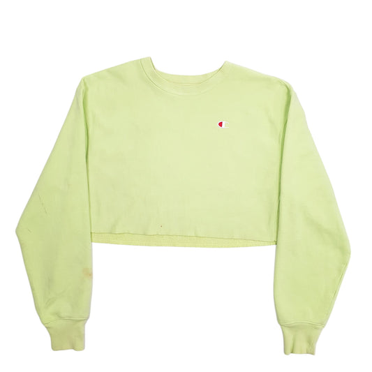 Womens Green Champion Reverse Weave Crop Top Cut Off Crewneck Jumper