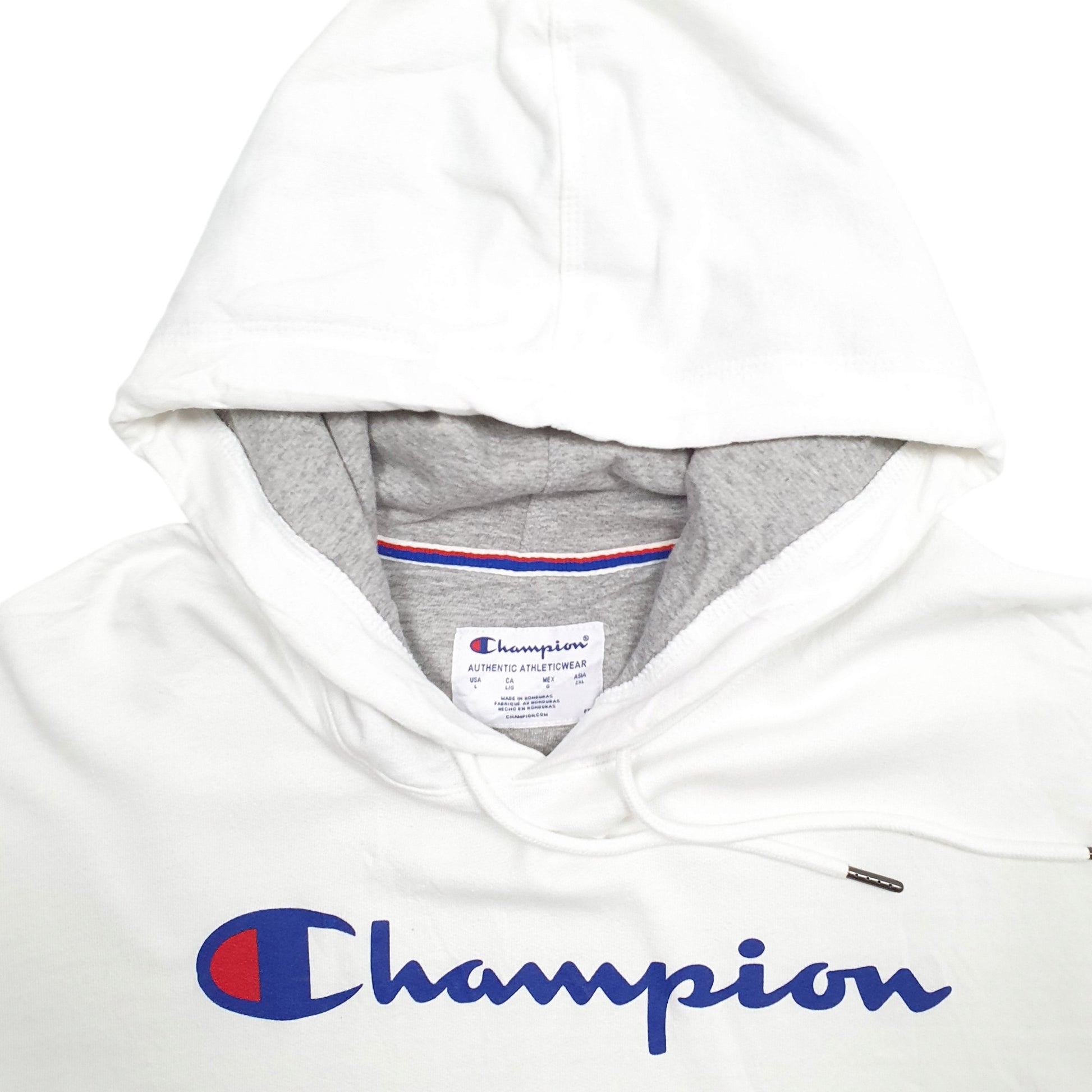 Mens White Champion Spellout Hoodie Jumper