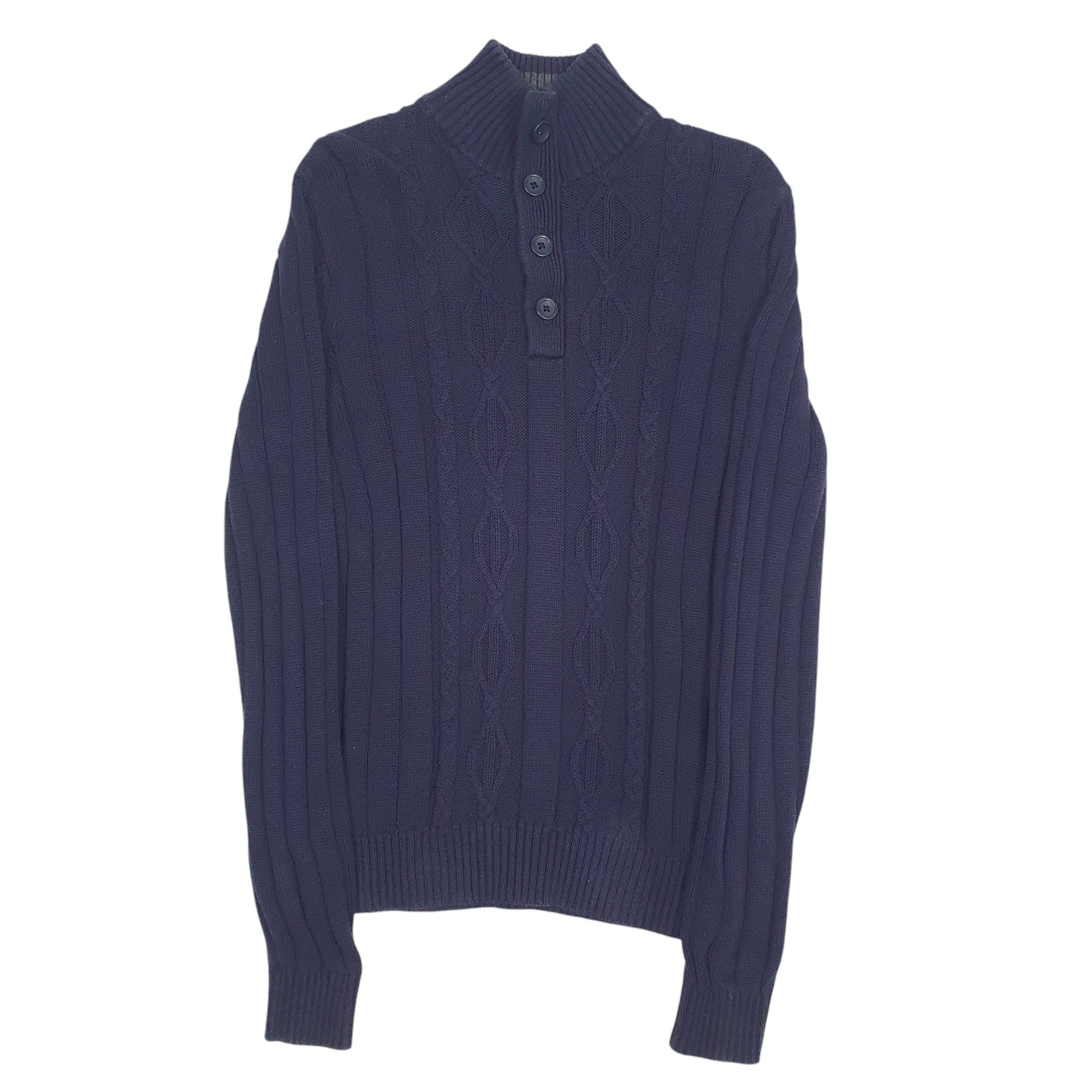 Mens Nautica Navy Quarter Zip Cable Knit Knitwear Button Up Jumper