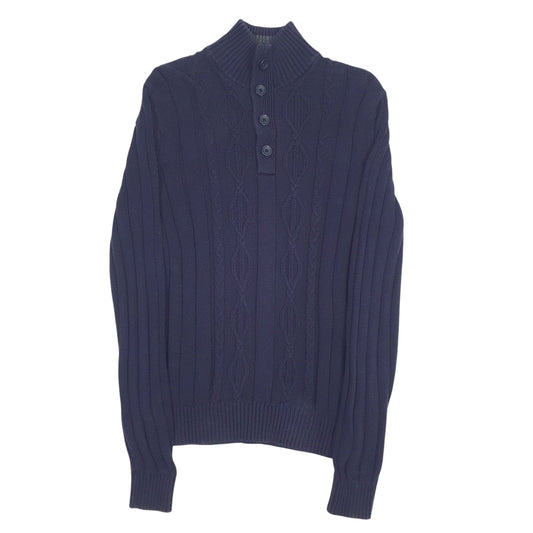 Mens Navy Nautica Cable Knit Knitwear Button Up Quarter Zip Jumper