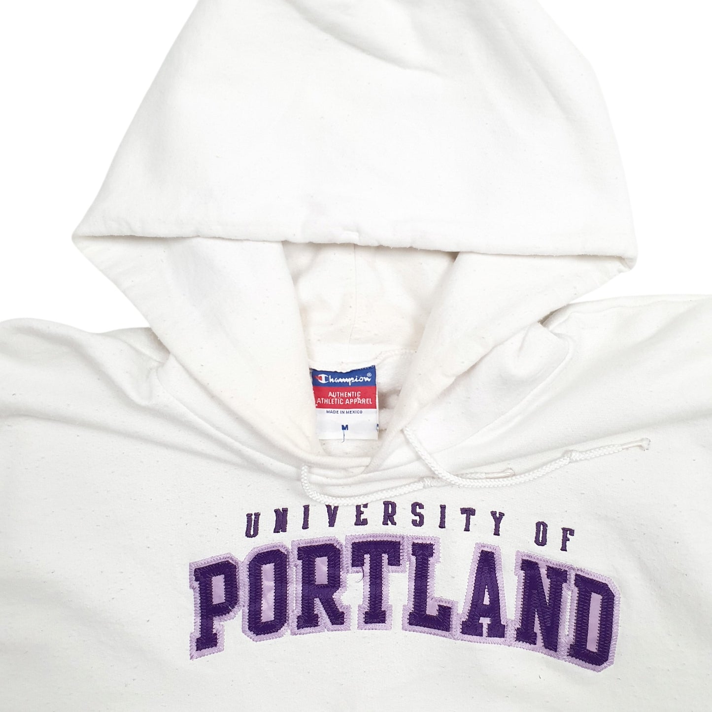Mens White Champion University Of Portland Spellout Hoodie Jumper