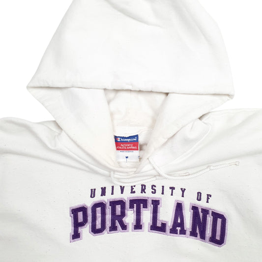 Mens White Champion University Of Portland Spellout Hoodie Jumper