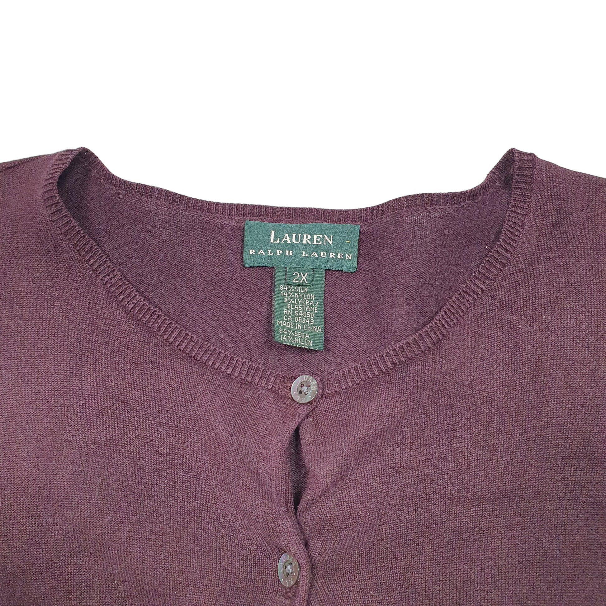 Womens Burgundy Lauren Ralph Lauren Knit Cardigan Silk Blend Crewneck Jumper