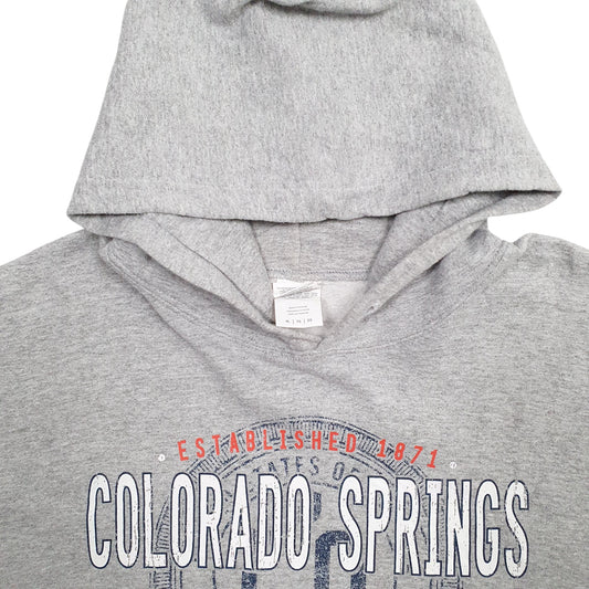 Mens Grey Gildan Colorado Springs Spellout Hoodie Jumper
