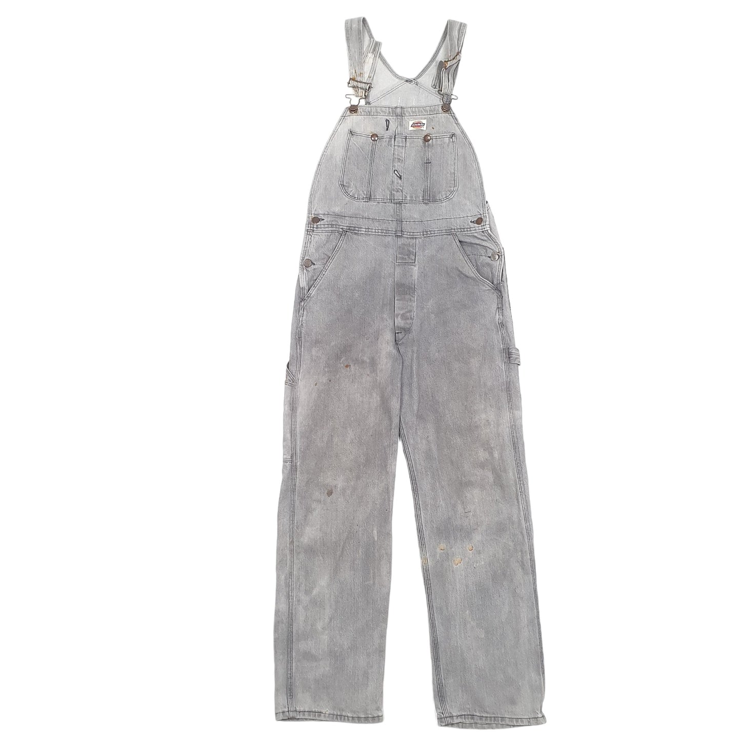 Mens Grey Dickies Denim Overalls Dungaree Trousers