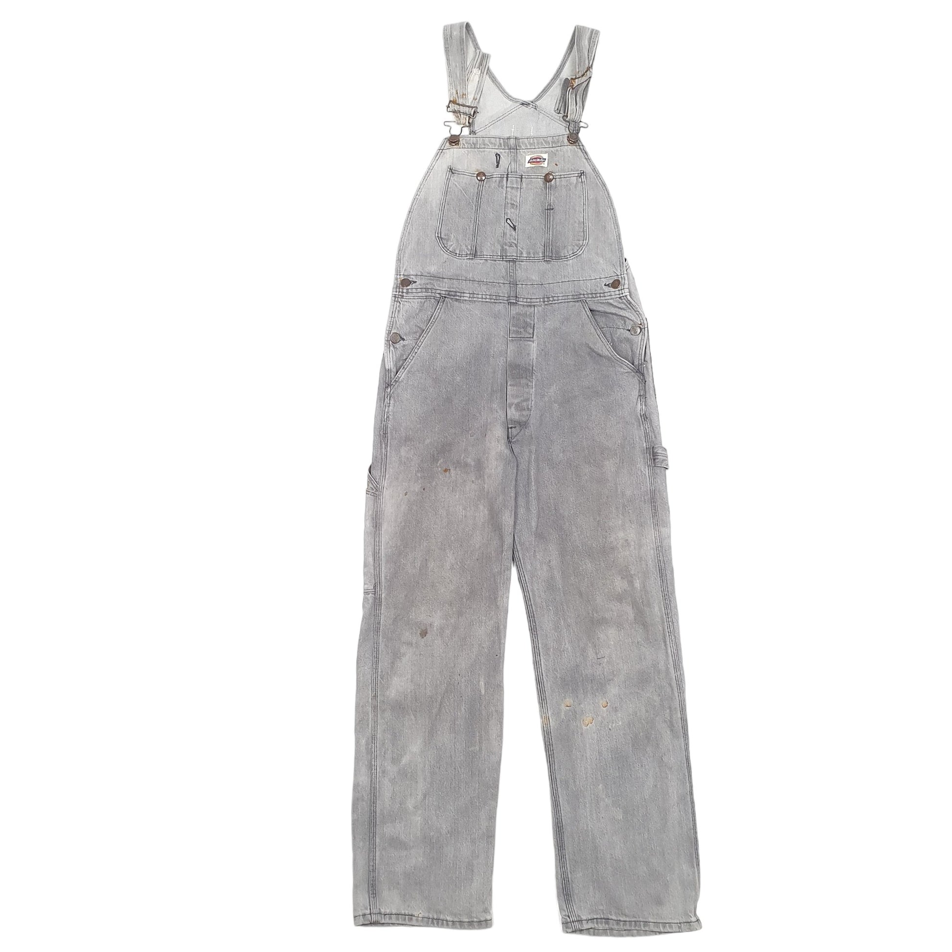Mens Grey Dickies Denim Overalls Dungaree Trousers