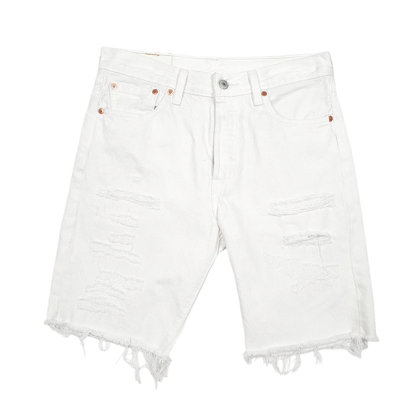 Mens White Levis 501 Jorts Distressed Denim Shorts