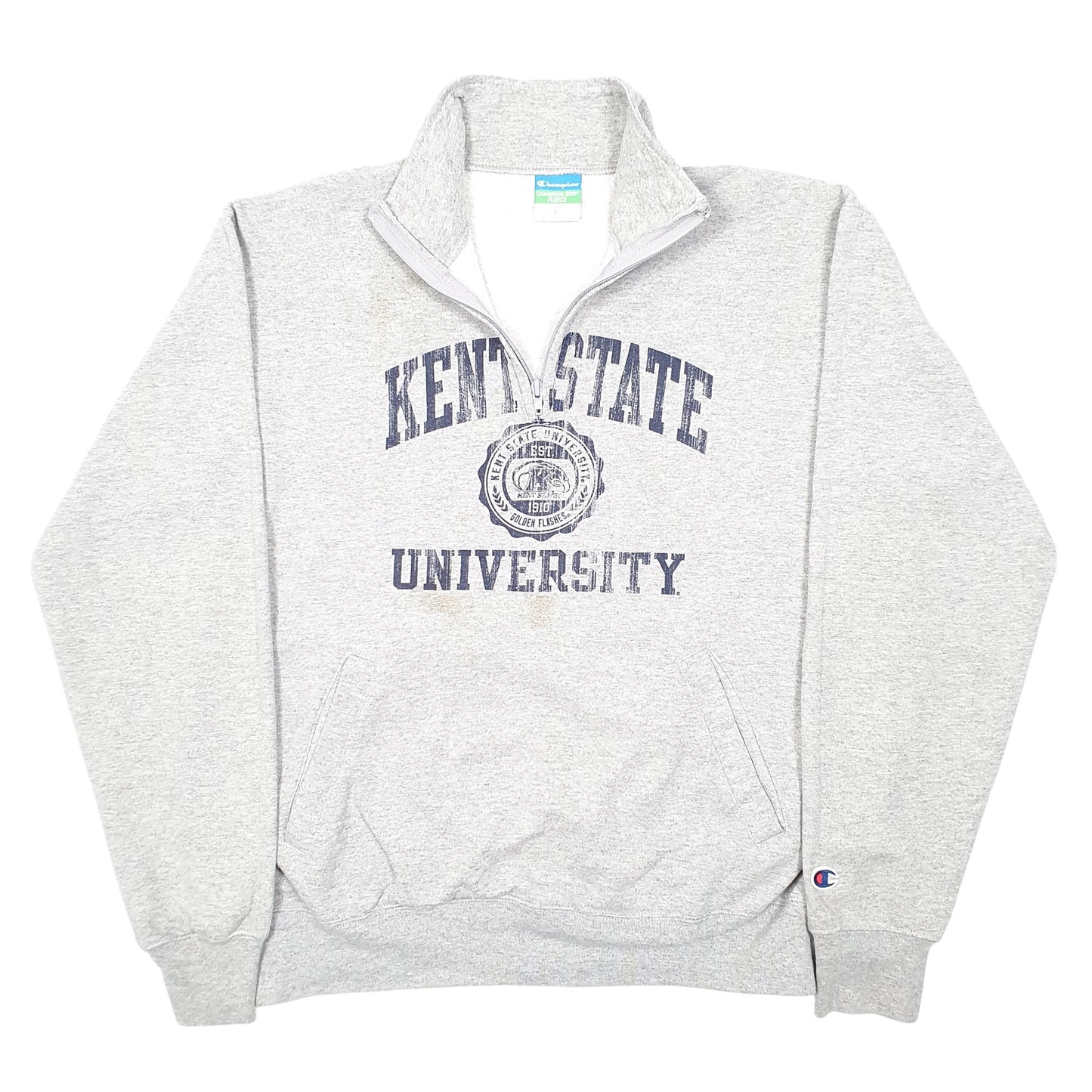 Mens Grey Champion Kent State University Spellout USA Quarter Zip Jumper