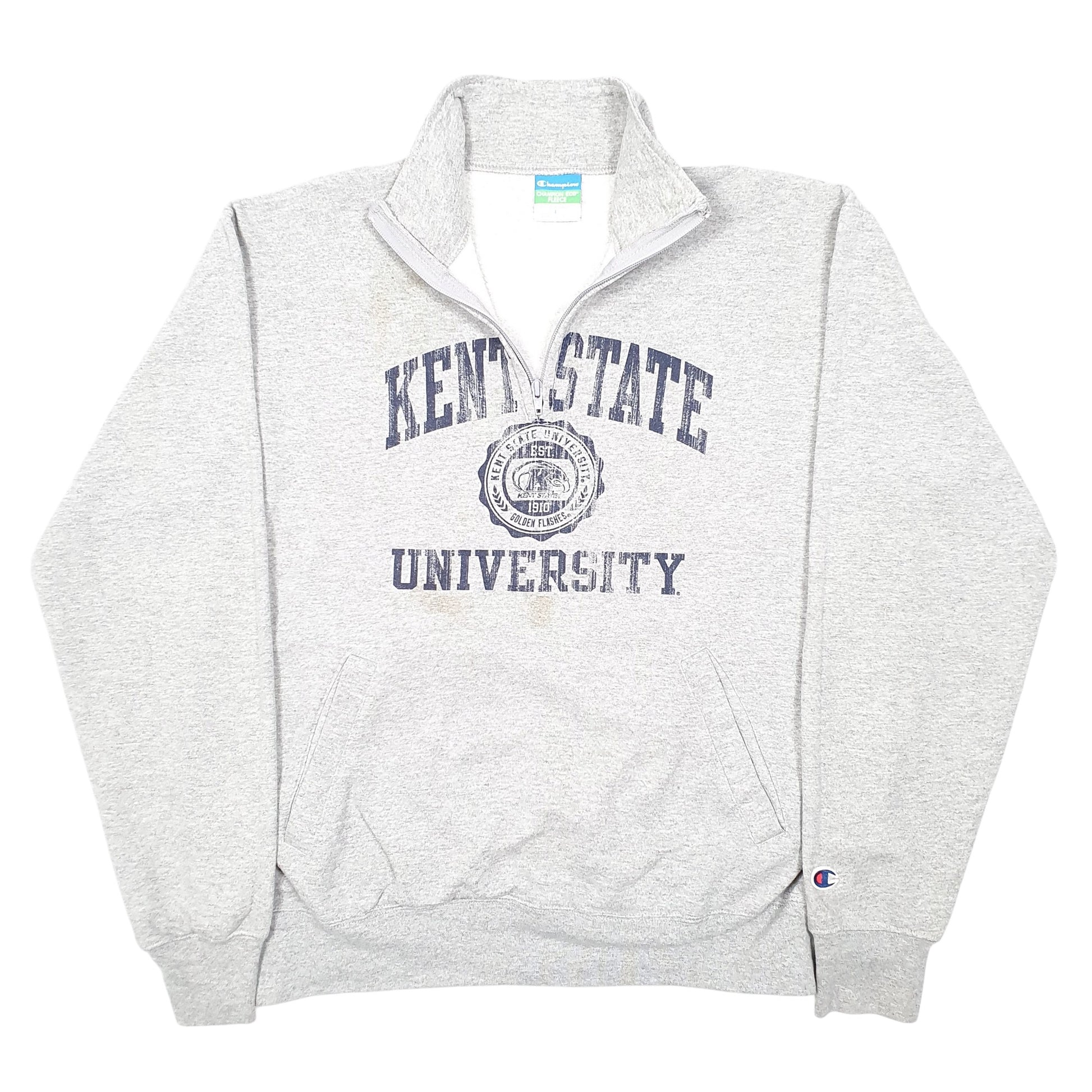 Mens Grey Champion Kent State University Spellout USA Quarter Zip Jumper