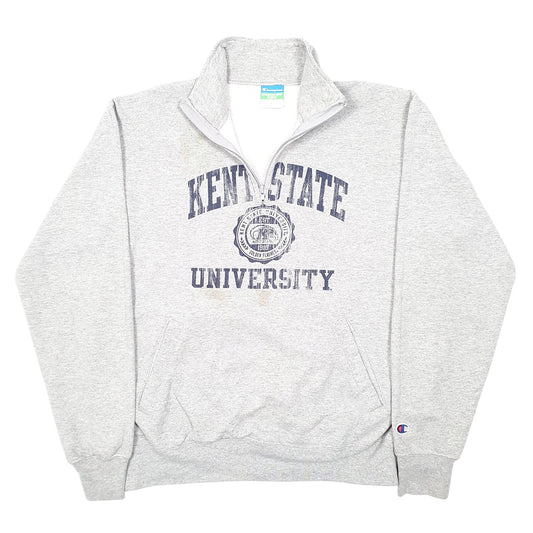 Mens Grey Champion Kent State University Spellout USA Quarter Zip Jumper
