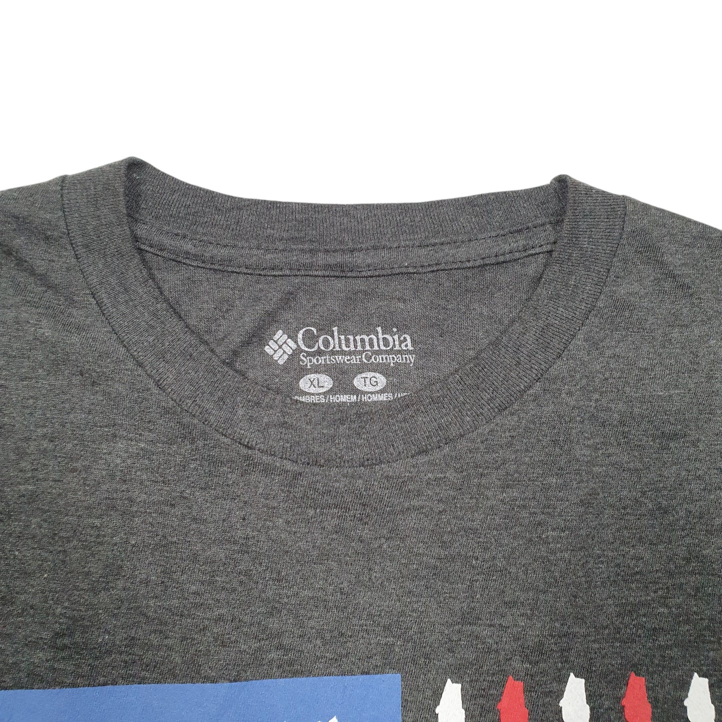 Mens Grey Columbia Sportswear PFG Performance Fishing Gear USA Flag Short Sleeve T Shirt