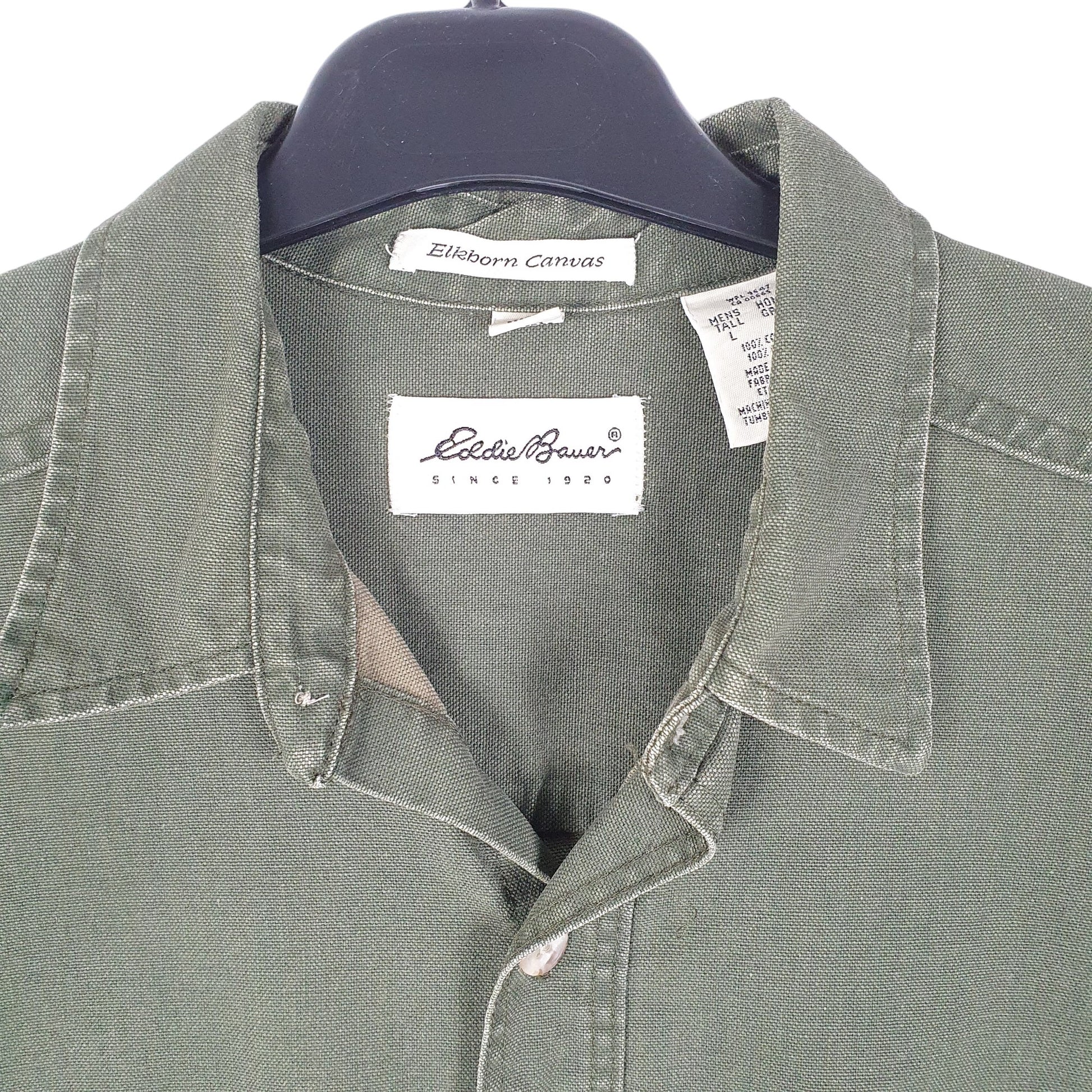 Mens Green Eddie Bauer Tall Elkhorn Canvas Heavy Overshirt Shacket Long Sleeve Shirt