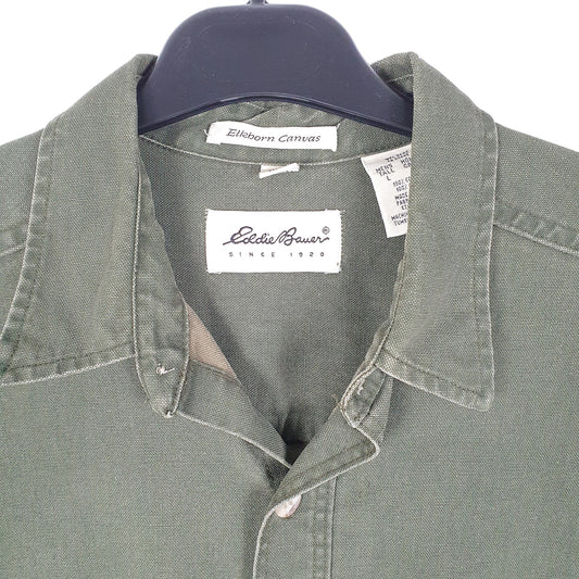 Mens Green Eddie Bauer Tall Elkhorn Canvas Heavy Overshirt Shacket Long Sleeve Shirt