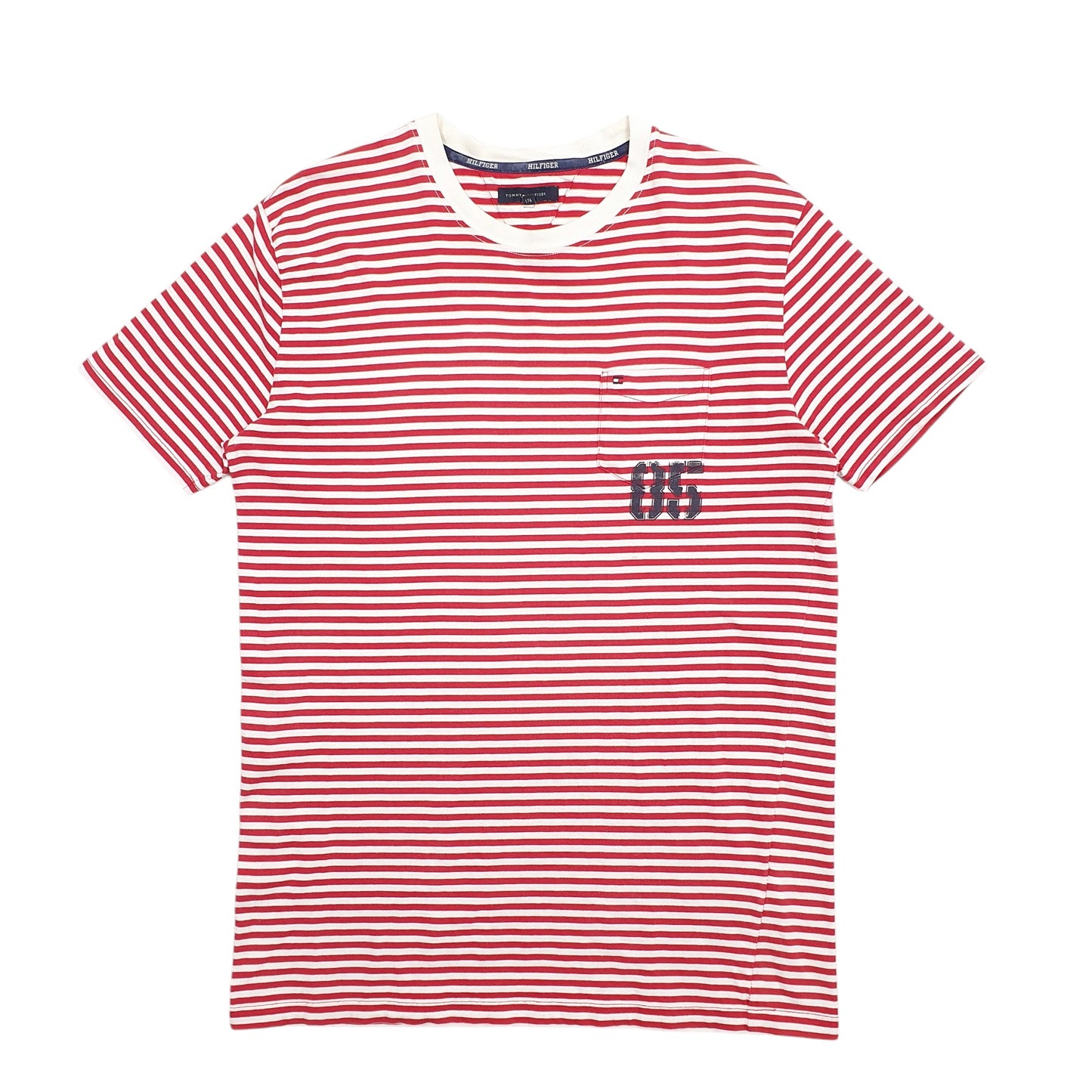 Mens Red Tommy Hilfiger Stripes Short Sleeve T Shirt