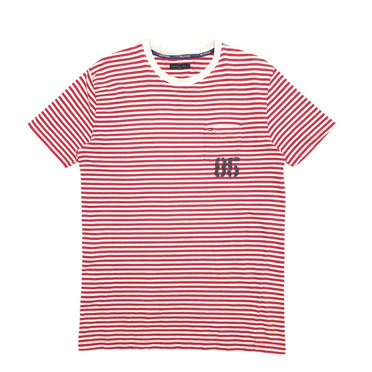 Mens Red Tommy Hilfiger Stripes Short Sleeve T Shirt