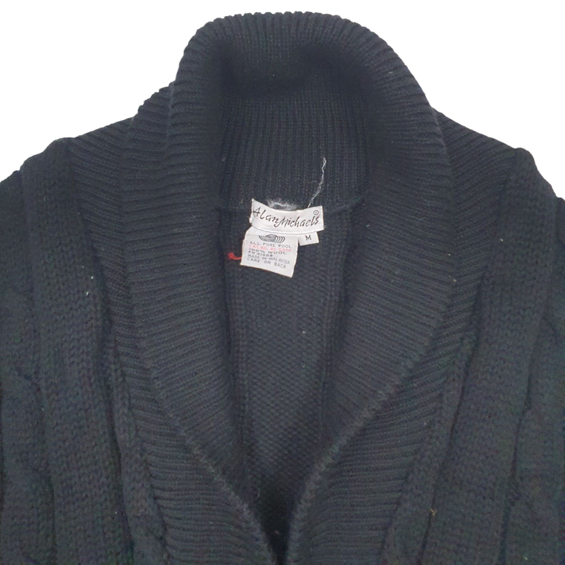 Mens Black Alan Michaels Vintage Cable Knit Knitwear Cardigan Jumper