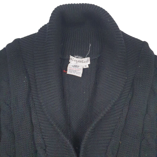 Mens Black Alan Michaels Vintage Cable Knit Knitwear Cardigan Jumper
