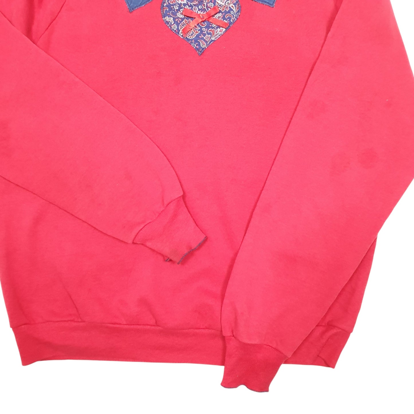 Mens Red Jerzees Vintage Made In USA Raglan Hearts Embroidery Crewneck Jumper