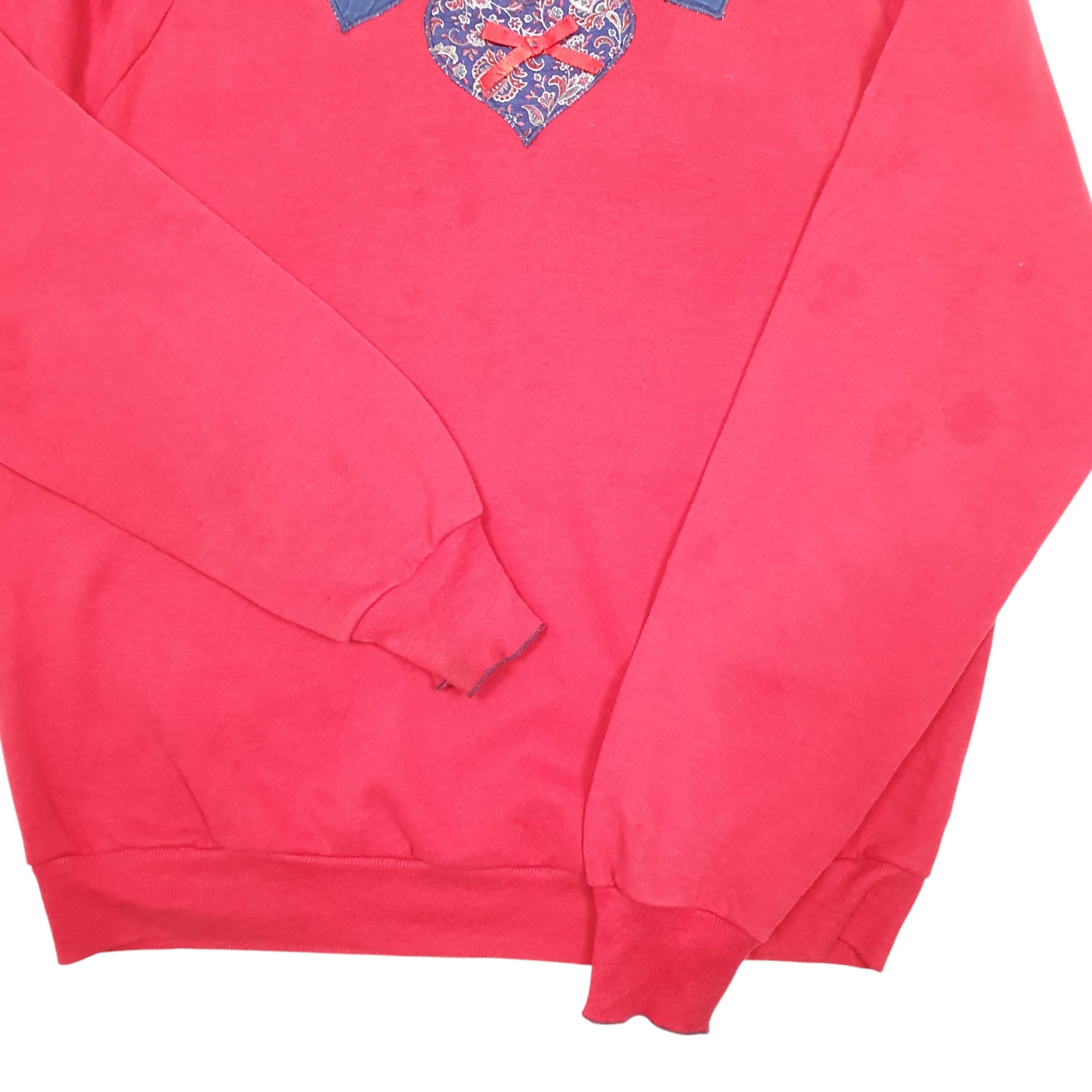 Mens Red Jerzees Vintage Made In USA Raglan Hearts Embroidery Crewneck Jumper