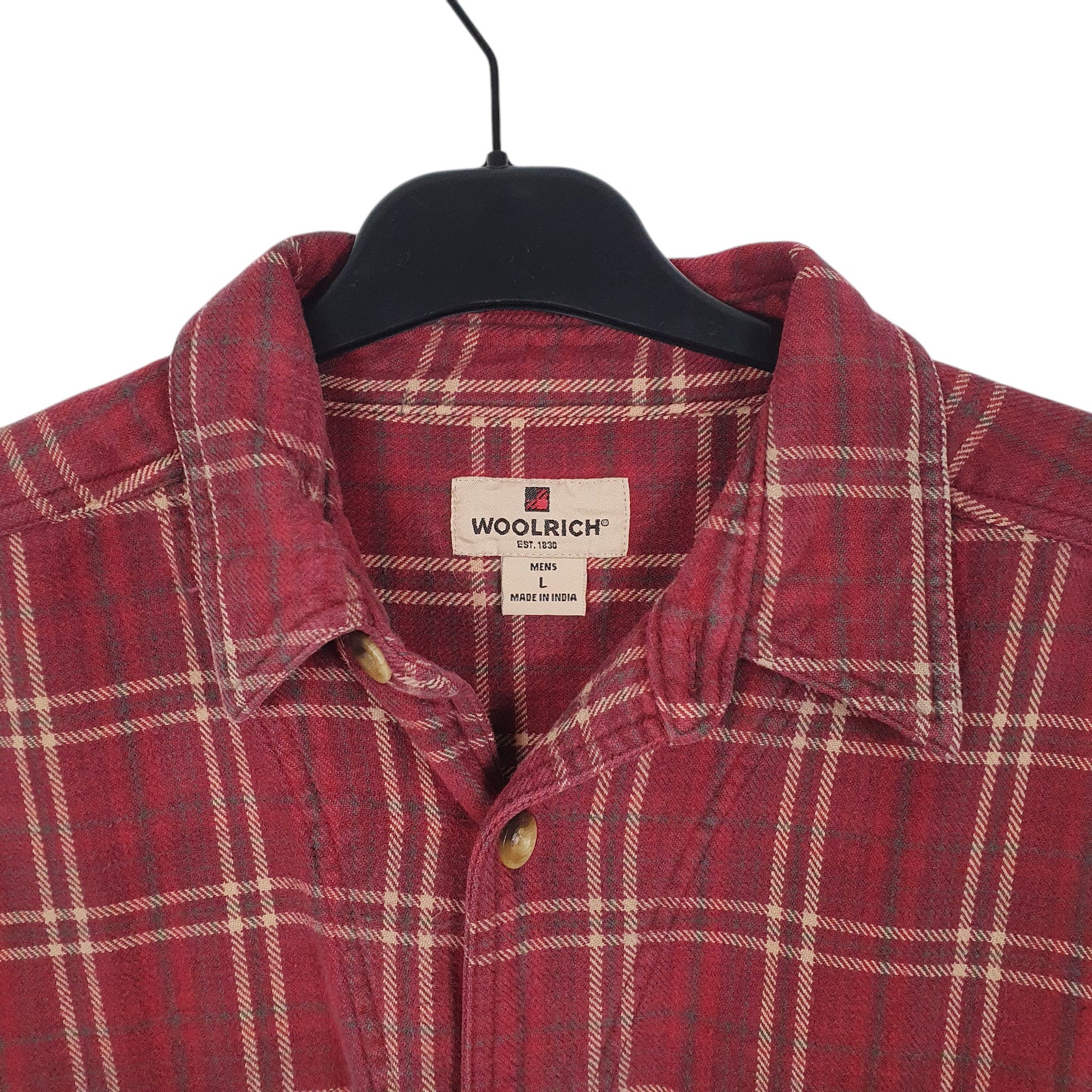 Mens Burgundy Woolrich Overshirt Shacket Flannel Long Sleeve Shirt