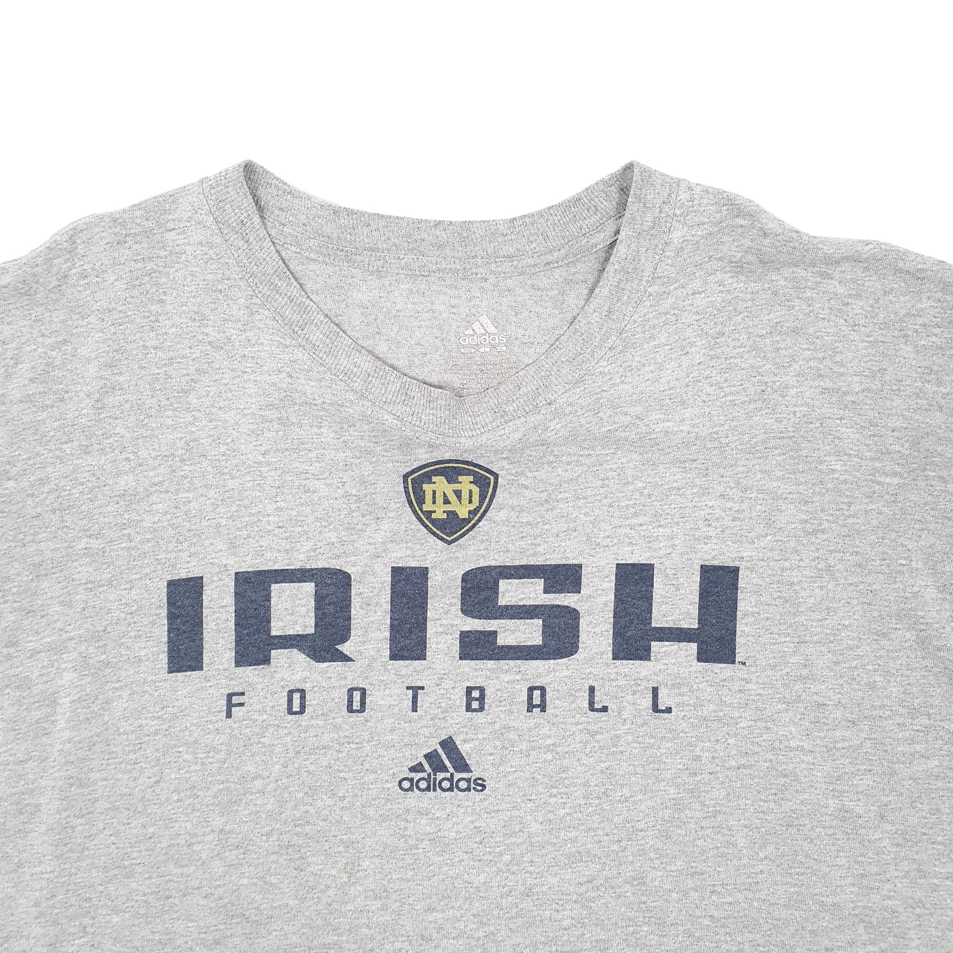 Mens Grey Adidas USA College Notre Dame Football Long Sleeve T Shirt