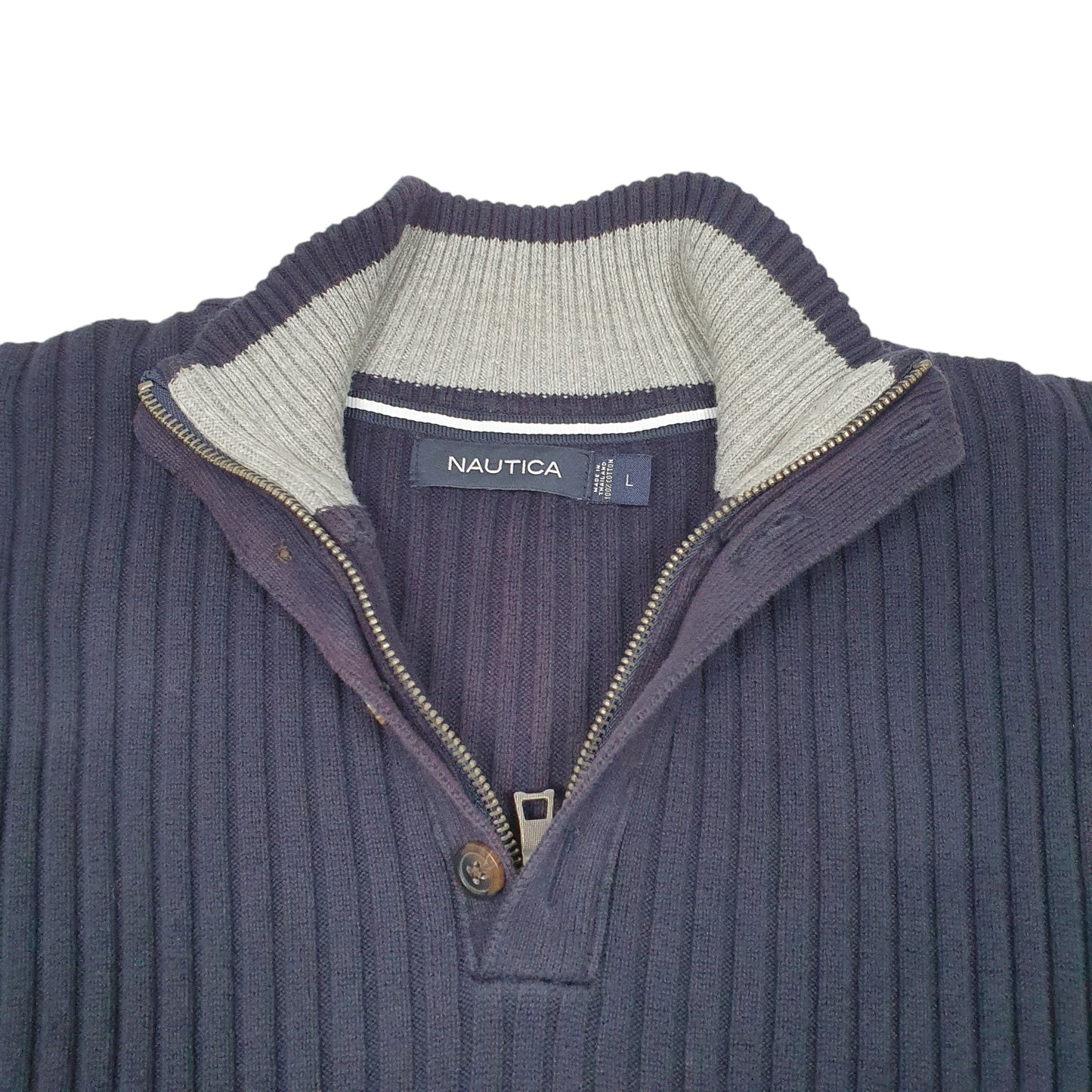 Mens Navy Nautica Knit Ribbed Quarter Zip Jumper