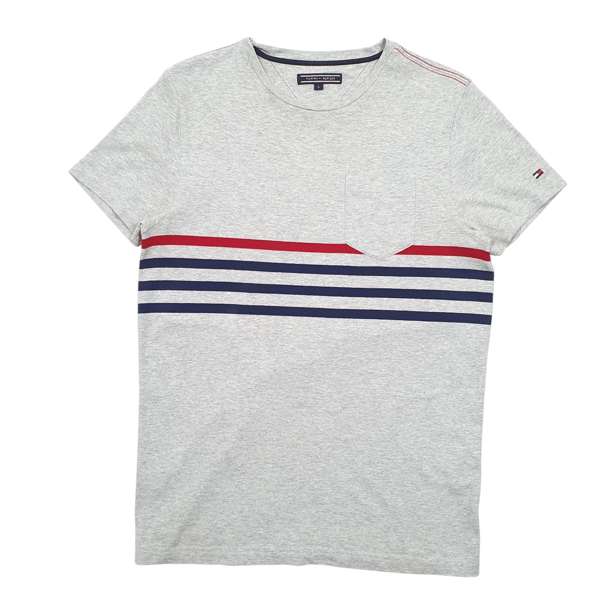 Mens Grey Tommy Hilfiger Pocket Striped Short Sleeve T Shirt