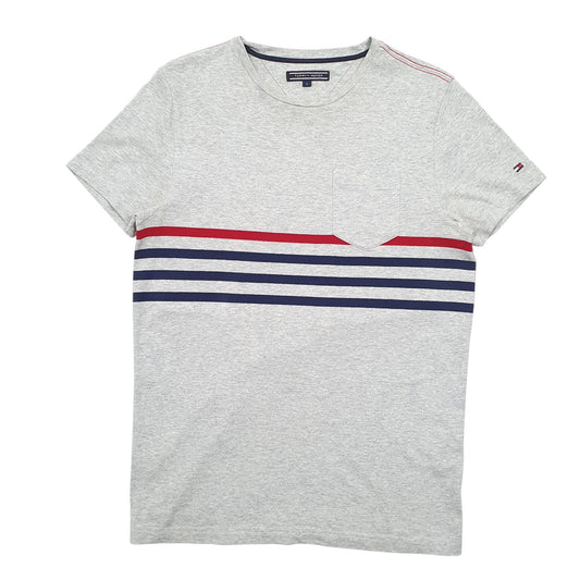 Mens Grey Tommy Hilfiger Pocket Striped Short Sleeve T Shirt