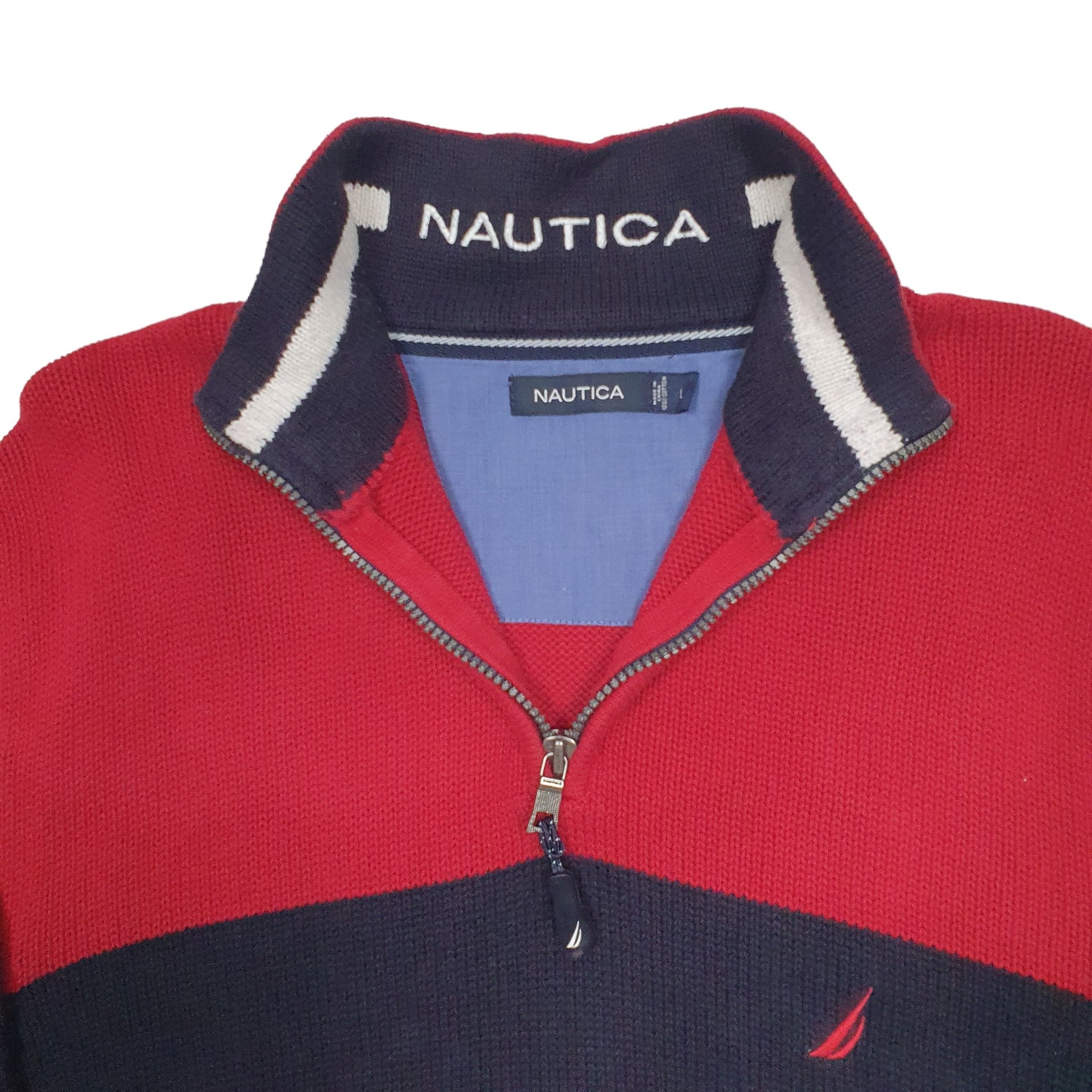 Mens Red Nautica Knit Quarter Zip Jumper