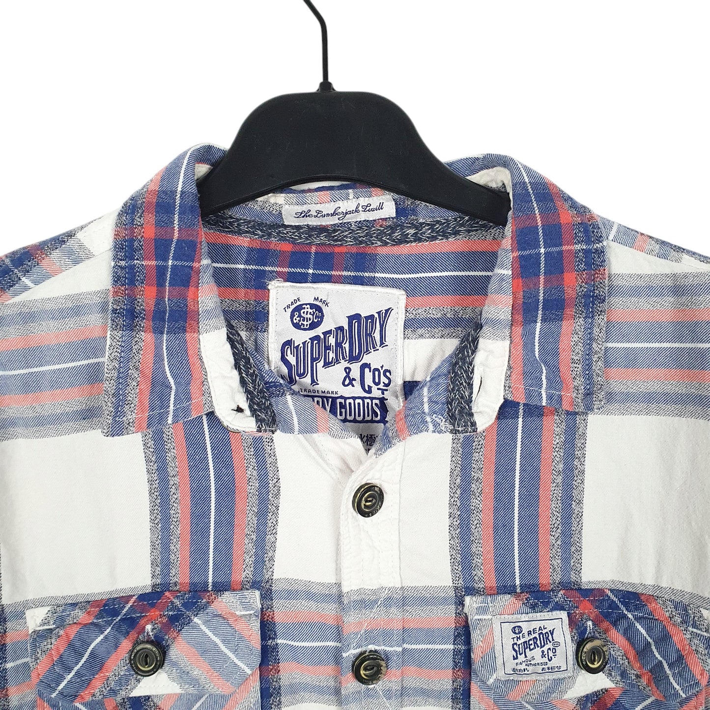 Mens White Superdry Flannel Dry Goods Long Sleeve Shirt