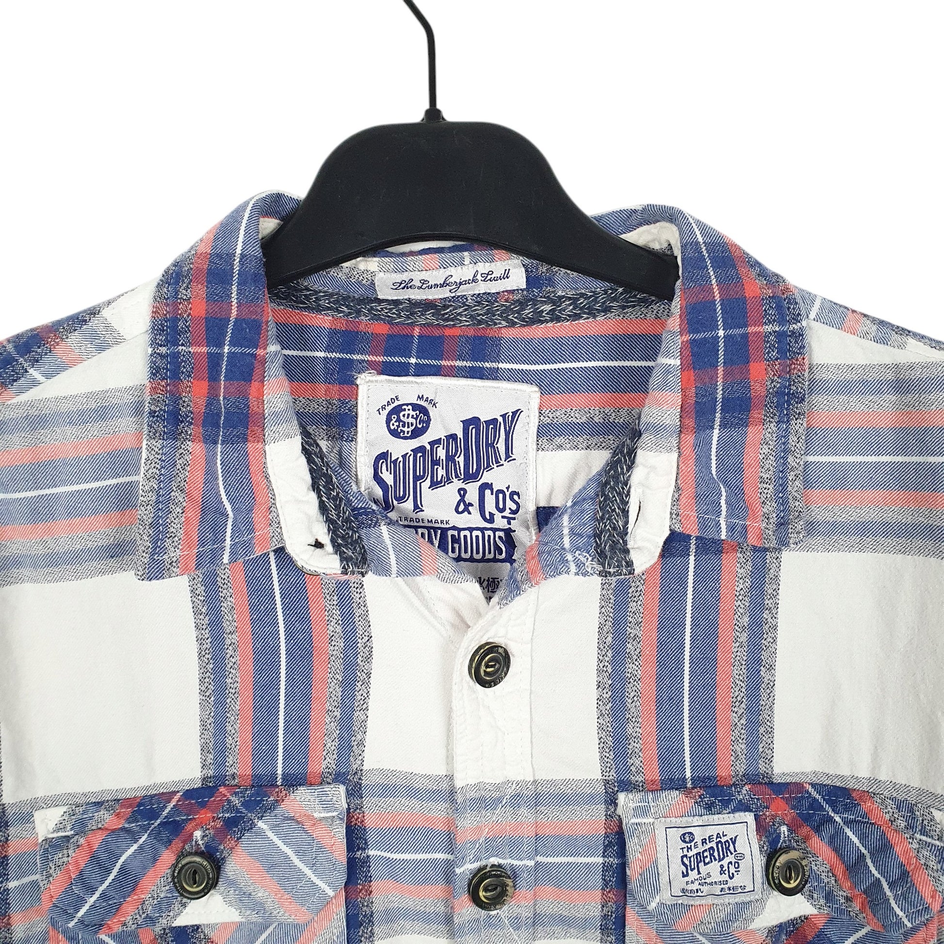 Mens White Superdry Flannel Dry Goods Long Sleeve Shirt