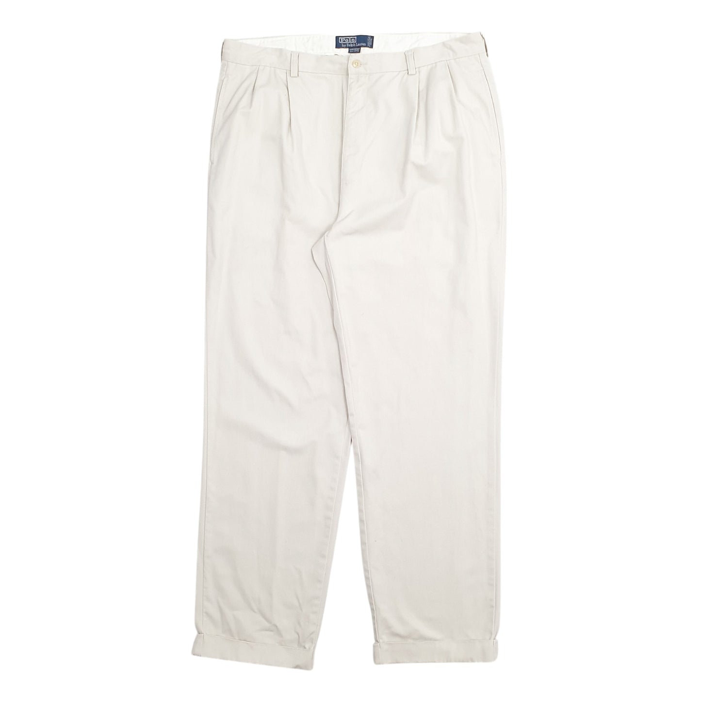 Mens Cream Polo Ralph Lauren Hammond Pant Double Pleated Vintage 2000's Chino Trousers