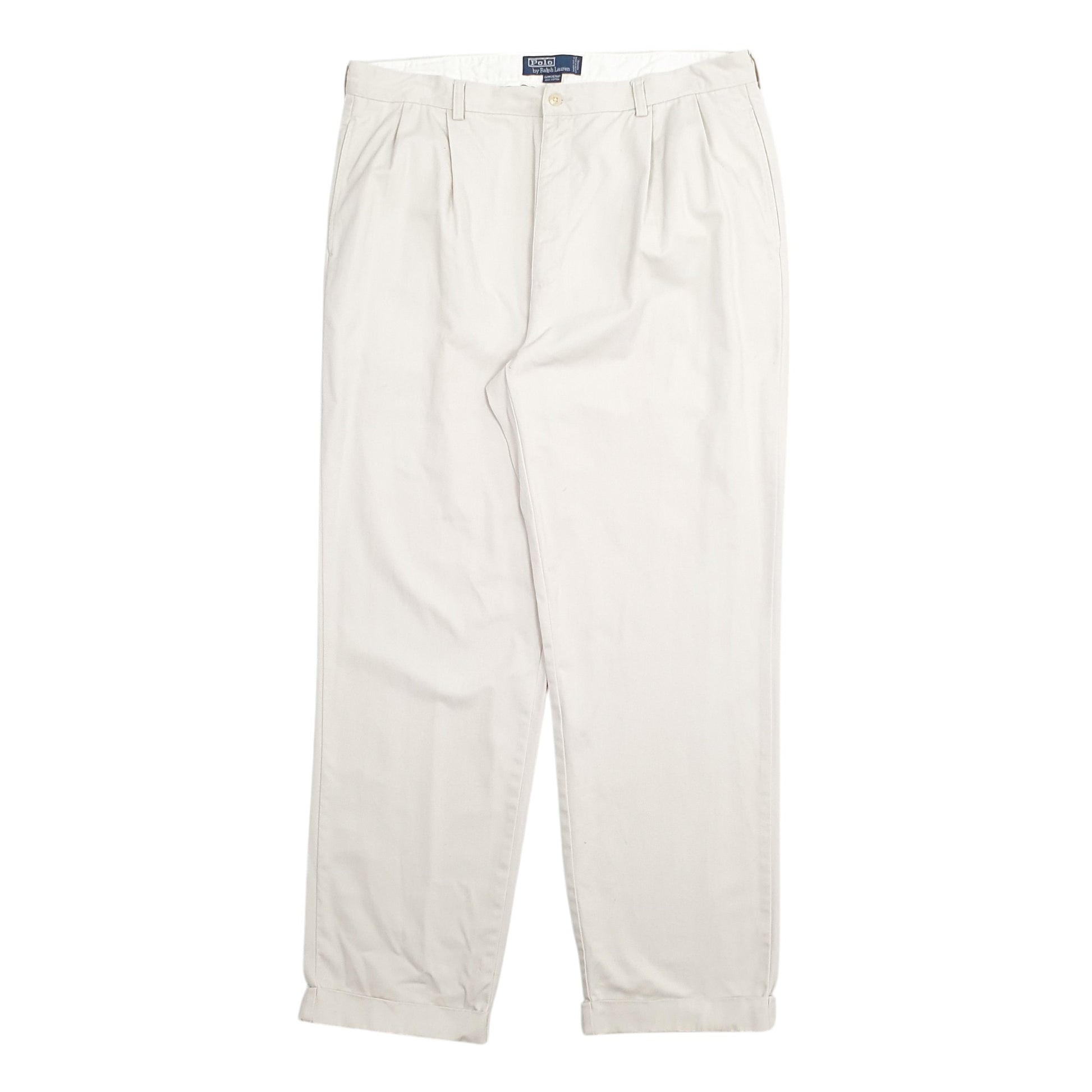 Mens Cream Polo Ralph Lauren Hammond Pant Double Pleated Vintage 2000's Chino Trousers