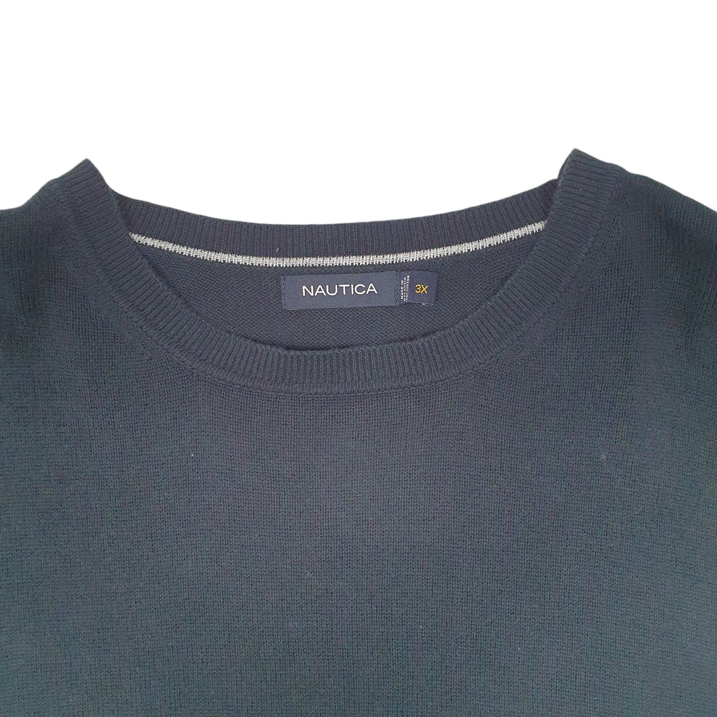 Mens Black Nautica Knit Stripe Crewneck Jumper