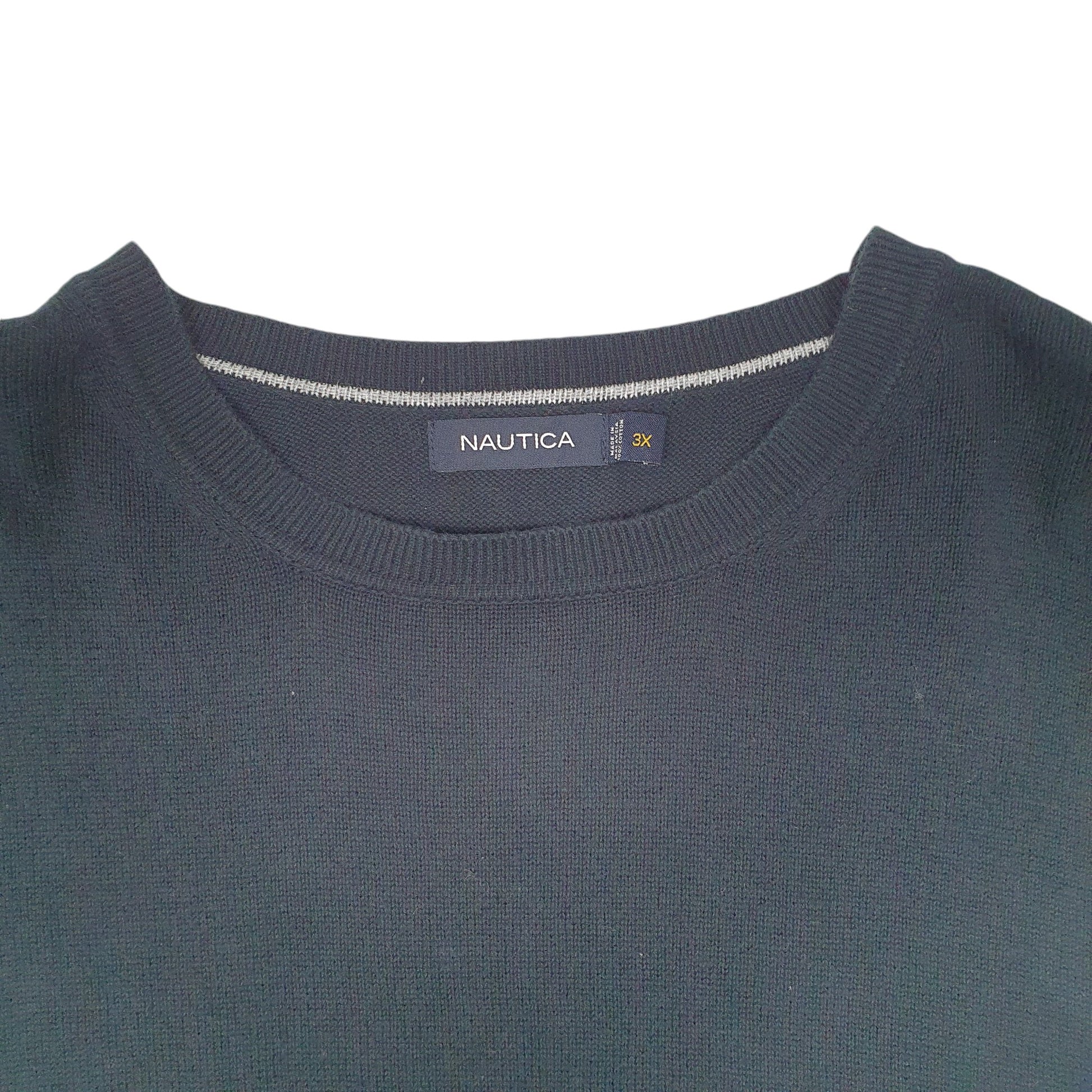 Mens Black Nautica Knit Stripe Crewneck Jumper