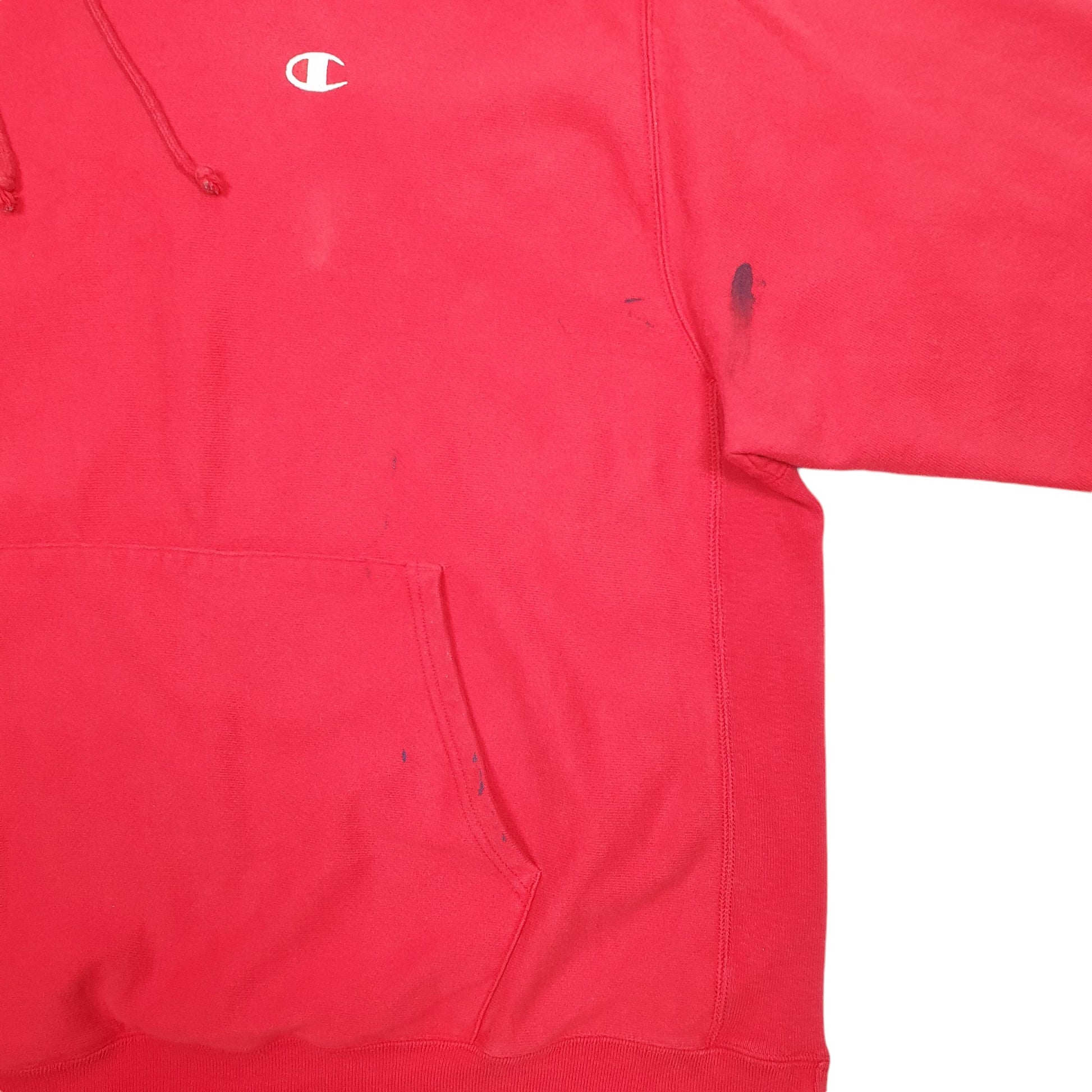 Mens Red Champion Reverse Weave Hoodie Jumper